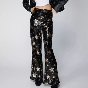 Nasty Gal Black and Gold Star Sequin Pants